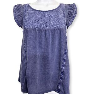 Cat & Jack Blue Babydoll Top with Ruffled Cap Sleeves Girls Size Medium